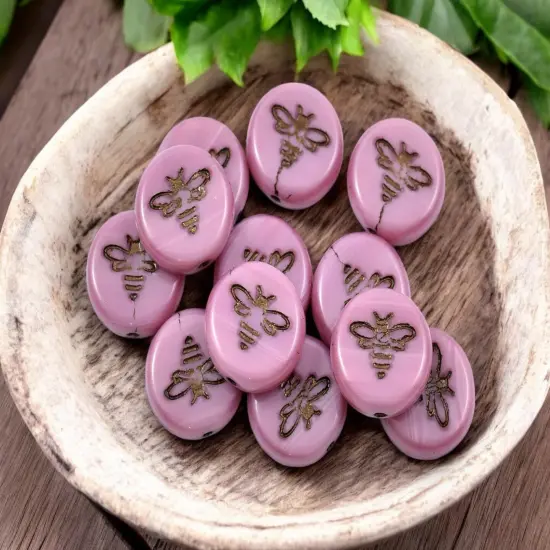 *12* 12mm Dark Bronze Washed Pink Silk Bee Coin Beads {2}