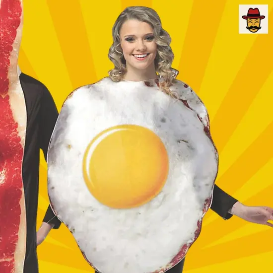 Bacon Slice and Fried Eggs Couples Costume Set Food Tunics Funny Breakfast Halloween Outfit {5}