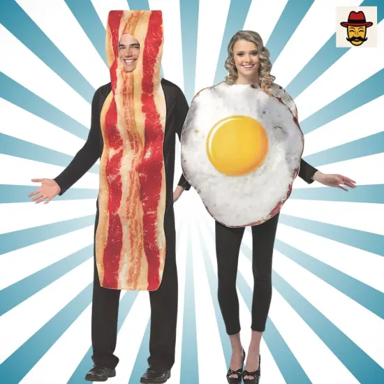 Bacon Slice and Fried Eggs Couples Costume Set Food Tunics Funny Breakfast Halloween Outfit {1}