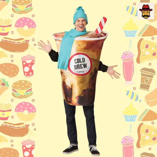 Cold Brew Coffee Adults Costume Tunic with Hat and Scarf Funny Halloween Party Outfit {2}