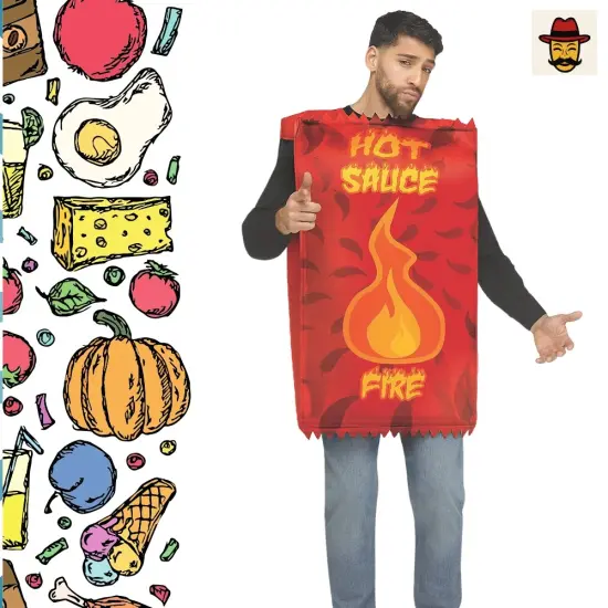 Adults Red Hot Sauce Packet Costume Funny Halloween Food Theme Tunic Outfit {4}