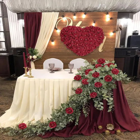 100PCS Burgundy Rose Artificial Flower Heads Bouquets {2}