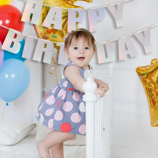 Happy Birthday Banner, Glossy Colorful Rainbow Foil Banner, Theme Party Decor {5}