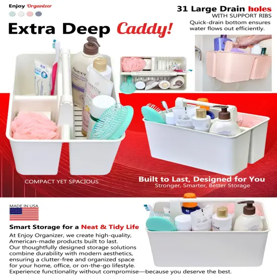Enjoy Organizer 3-Compartment Organizer Caddy with Handle &ndash; Multi-Purpose Storage for Bathroom, Kitchen, Crafts Shower Caddy &ndash; Made in USA {5}