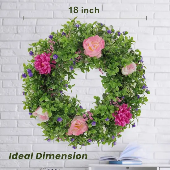 Summer Wreath for Front Door &ndash; 18" Artificial Floral Wreath with Green Leaves, Weatherproof Rustic Wreath for Farmhouse Home Decor {5}