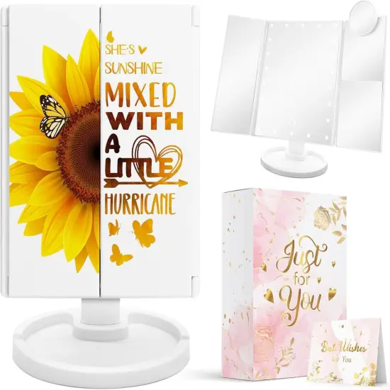 Sunflower Gifts for Women, Mothers Day Sunflower Gifts for Girl Lover, Yellow Makeup Mirror with Lights, Yellow Flower Butterfly Decor {1}