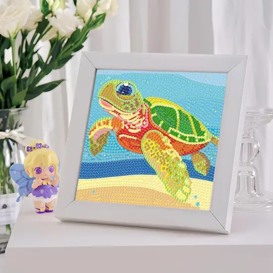 Sea Turtle Diamond Painting Kit for Kids with Wooden Frame, 5D Diamond Art Gem Painting for Beginners, Gem Art Crafts and Gifts for Girls and Boys Ages 4-5-6-7-8-9-10-11-12 (7X7 Inches) {2}