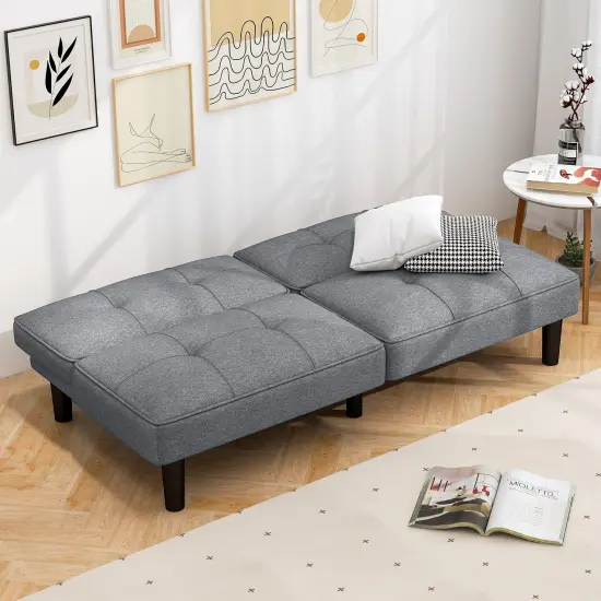 Gray Linen 6-Position Adjustable Sleeper Sofa Bed Convertible Loveseat {2}