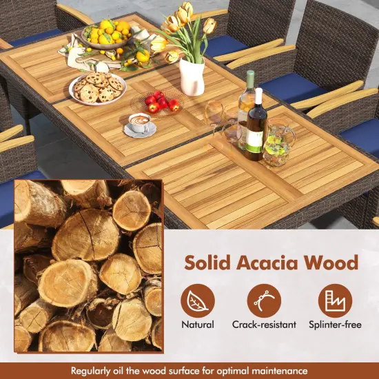 Mix Brown PE Rattan Acacia Wood 9-Piece Patio Dining Set with Cushions {6}