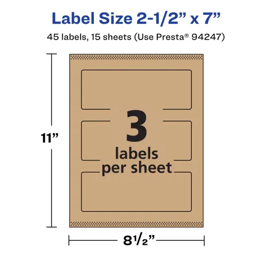 Avery Kraft Brown Rectangle Labels with Sure Feed, 2.5" x 7" {5}