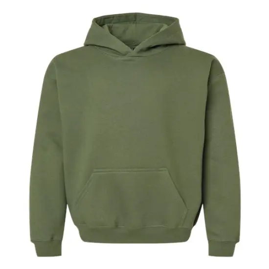 Gildan&reg; Youth Midweight Hooded Turtle Neck Long Sleeve Sweatshirt Military Green {1}