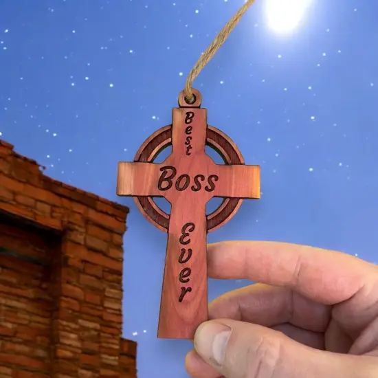 Best Boss Ever Celtic Cross - Cedar Ornament {4}