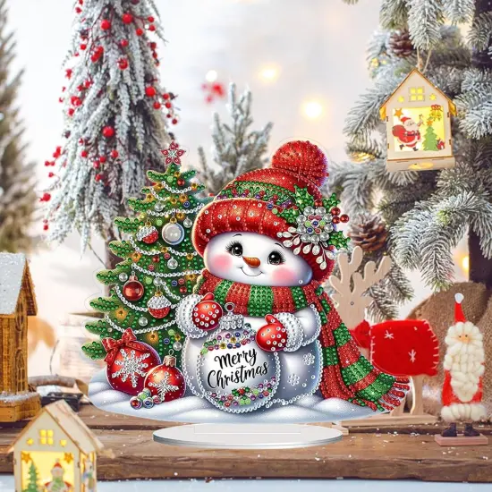 DIY Tabletop Diamond Art Painting Kit，8.81x7.87inch (Christmas Tree and Snowman) {4}