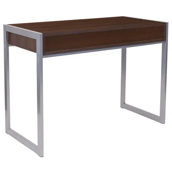 Emma and Oliver Dark Wood Grain Finish Desk with Two Drawers and Silver Metal Frame {4}