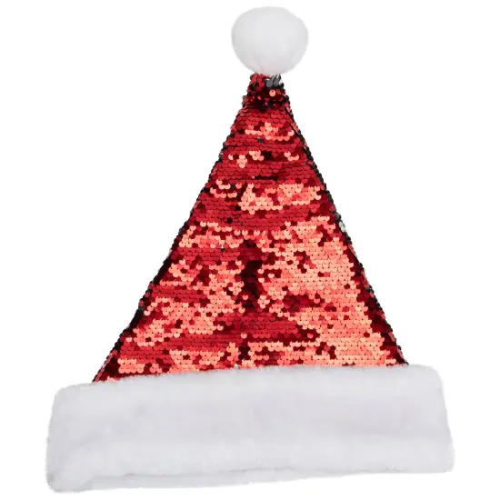Northlight 15" Red and Silver Reversible Sequined Christmas Santa Hat with Faux Fur Cuff {6}