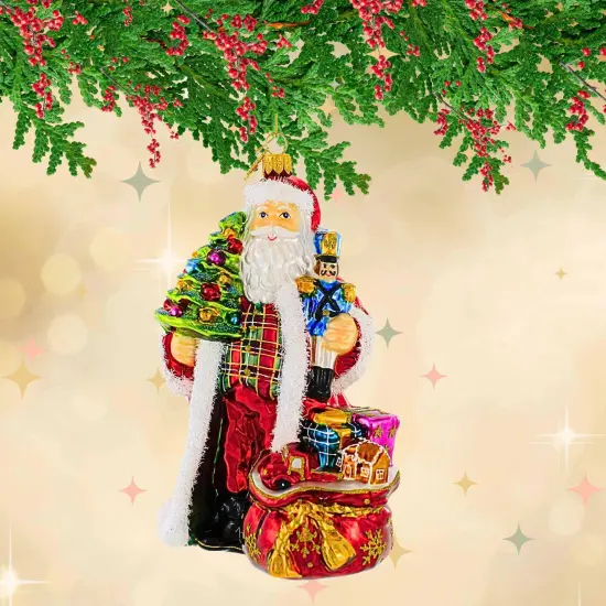 Huras Family 7.0 Inch Warwick Hall Santa Christmas Tree Ornament , Christmas Decor Hand Painted, Keepsake Red {4}