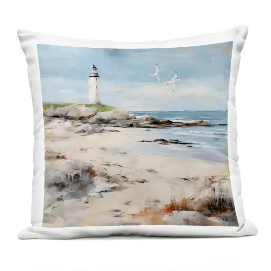 Stupell Industries Lighthouse On Rocky Shore Outdoor Pillow, 18 x 7 x 18 {1}