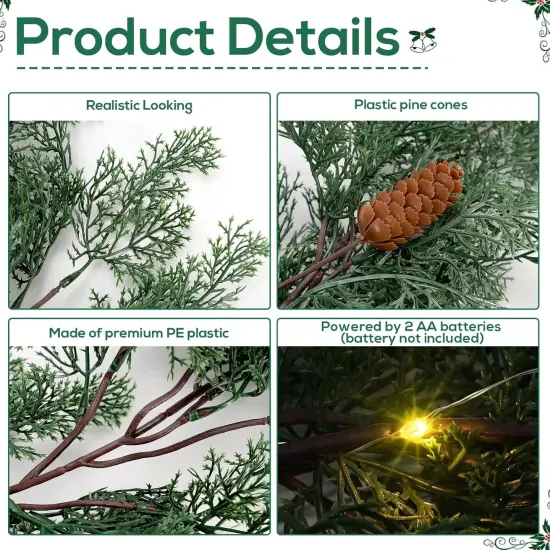 8.8FT Pre-lit Artificial Christmas Garland with Pine Cones {4}