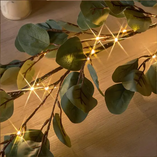 Lighted Eucalyptus Garland Battery Operated with Timer 6FT 96 LED Artificial Greenery Twig Vine Lights for Room Stairs Mantle Wedding Holiday Decoration Indoor Outdoor {5}