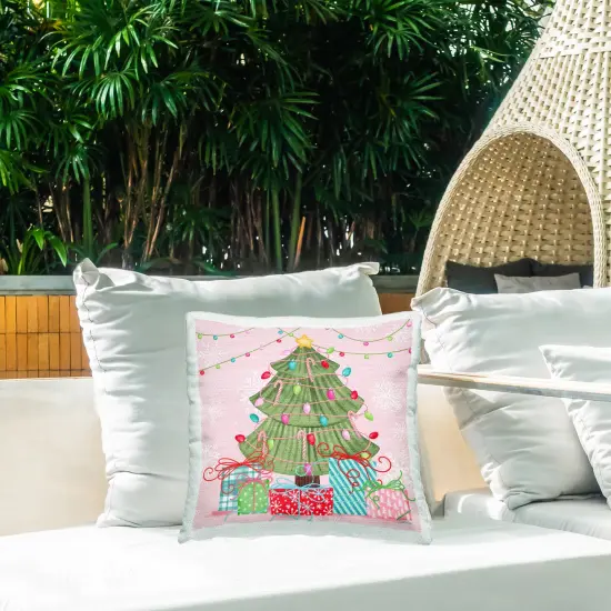 Stupell Industries Merry Pinkmas Tree Outdoor Printed Pillow design by Nicole Tamarin, 18 x 7 x 18 {2}
