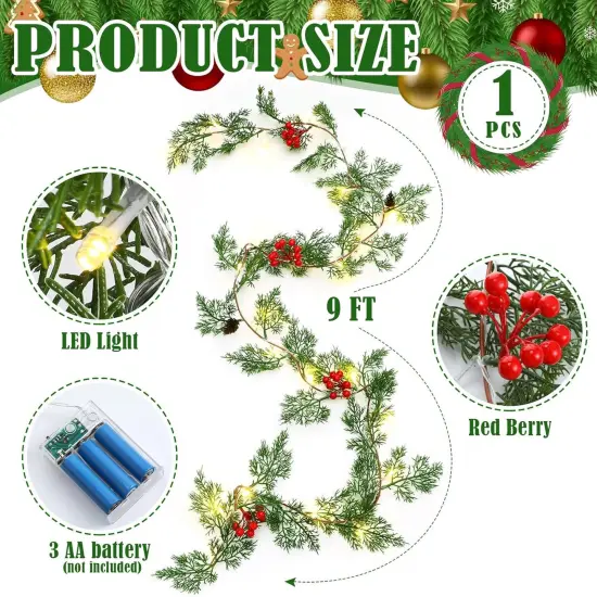 1 Pcs 9 ft Christmas Garland with Light Christmas Lighted Pine Garland {4}