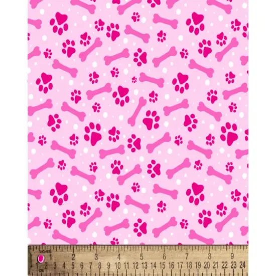 Pets Paw Prints and Dog Bones Pink Cotton Fabric | By the Yard | Sewing and Crafting | 44 inches wide {1}