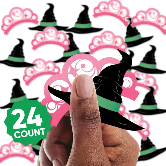 Big Dot of Happiness Witch Small Paper Cutouts, DIY Birthday or Halloween Decor Craft for Girls, Green Witch Hat & Pink Crown Shaped Cut-Outs - 24 Ct {3}