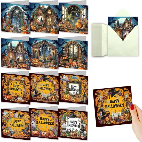 12 PCS Diamond Painting Kits Halloween Greeting Cards for Adults {1}