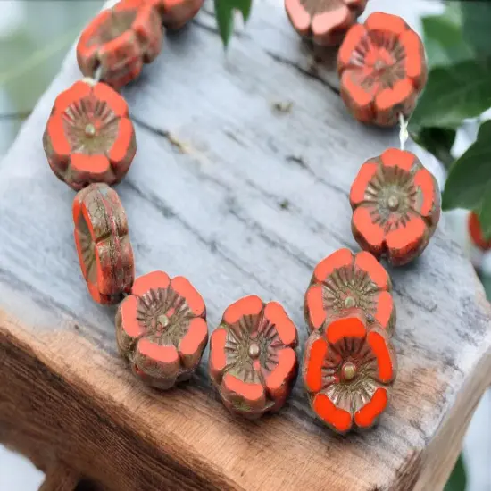 *12* 12mm Opaque Orange Picasso Hawaiian Flower Beads {1}