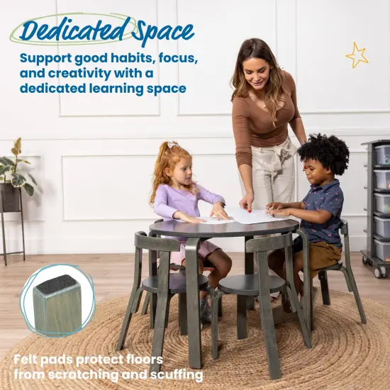 Bentwood Table and Curved Back Chair Set, 5-Piece Grey Wash {3}