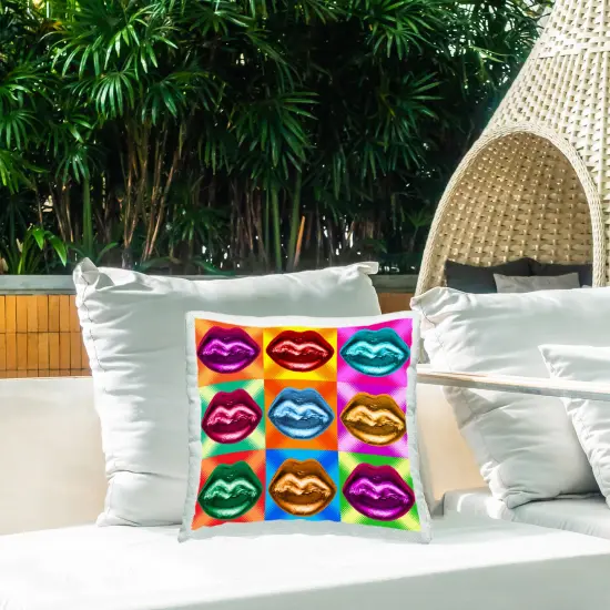 Alternating Glam Lips Design by Ziwei Li Outdoor Printed Pillow  {2}
