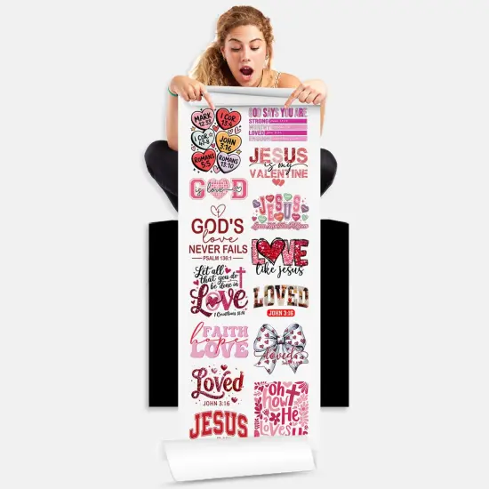 Christian Jesus Valentine DTF Transfer 22x60 - Direct-to-Film Gang Sheet, Ready-to-Press Faith-Based Valentine Design for Apparel {1}