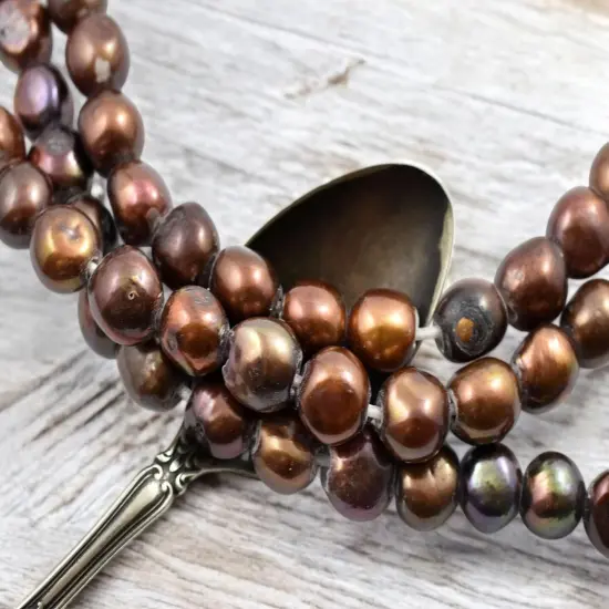 10-13mm Rusty Bronze Iris Large Hole Fresh Water Nugget Pearls (8" Strand) {3}