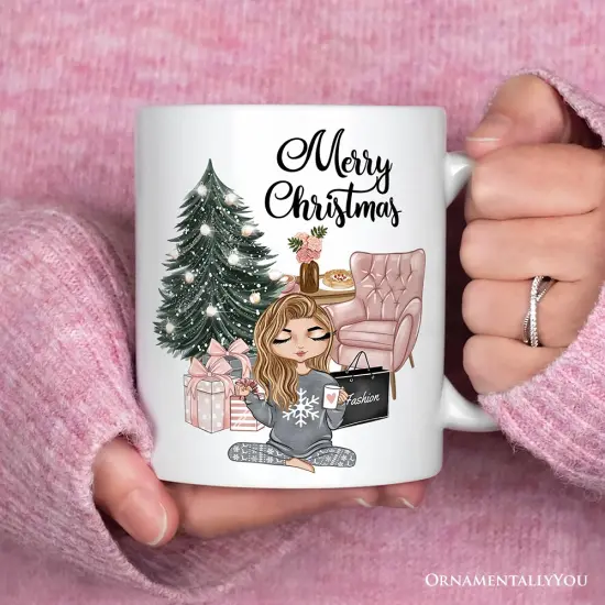 Glamorous Girl Christmas Mug, Fashionista Teenager Shopping Addict Holiday Gift {2}