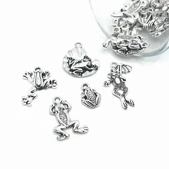 100 Piece Antique Silver Frog Charms, 5 Styles {1}