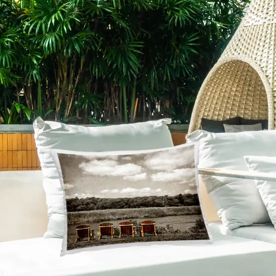 Chairs Overlooking Nature Design by GraffiTee Studios Outdoor Printed Pillow {2}