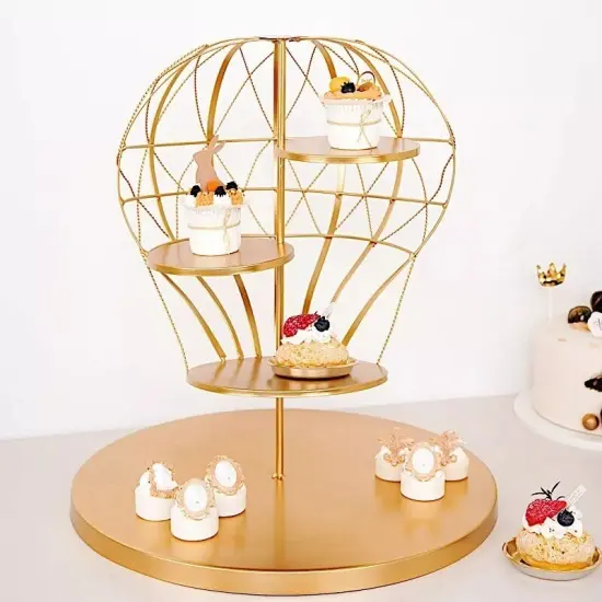 19 in tall Gold 4 Tier Metal Hot Air Balloon Cupcake Holder Dessert Display {3}