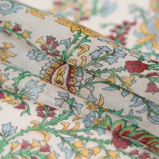 1 Yard Baby Blue Solar Yellow Sugar Swizzle Paisley Silk Chiffon 51 inch Width {3}