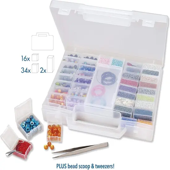 The Beadsmith Bead Organizer Carrying Case, 55 piece set, with removable compartments in assorted sizes, a carrying case, plus a bead scoop and tweezer. {4}