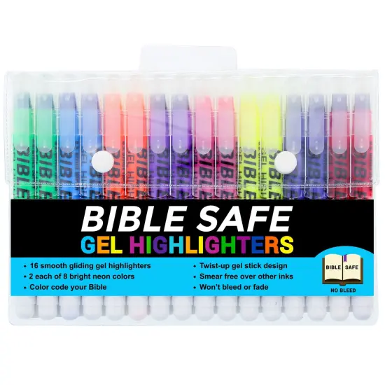 U.S. Office Supply Bible Safe Highlighter Set of 16, 2 Sets of 8 Bright Flouresent Colors, Dry Bible Highlighters No Bleed, Fade or Smear, Safe Gel Markers, Accessories, Study Guide {1}