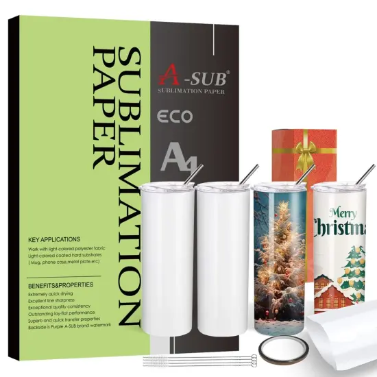A-SUB A4 125g Sublimation Paper + 20oz Skinny Tumblers 4PK Bundle {1}