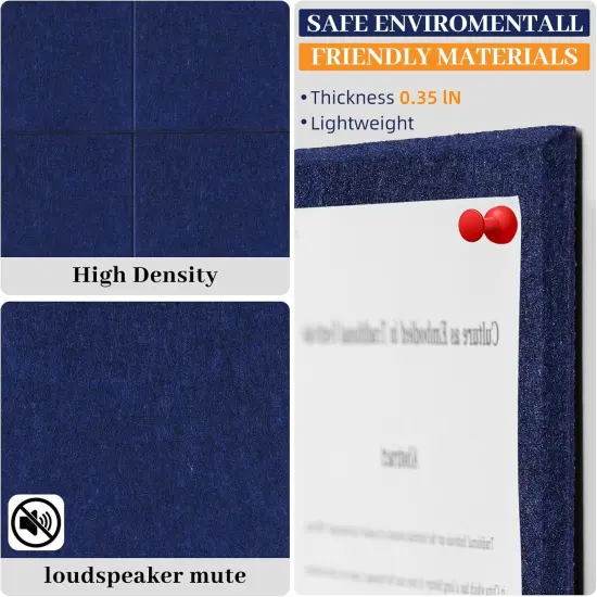 12-Pack Felt Cork Bulletin Board Set, Large Size 47''&times;35'', for HomeDeep Blue） {3}
