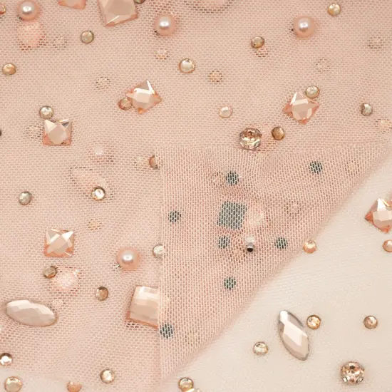 1 Yard Brilliance Beaded with Rhinestone Stretch Mesh Fabric 36" x 65/66" Silver {5}