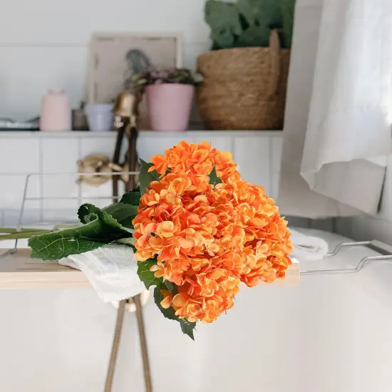 Orange Hydrangea Artificial Flowers - 6pcs {5}