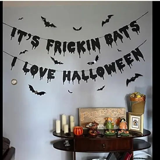 Black Glittery It's Frickin Bats I Love Halloween Banner {4}