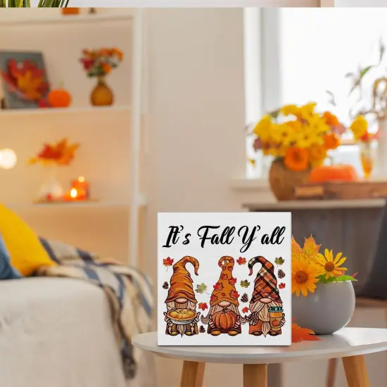 Fall Gnomes Wooden Sign for Desk Table Shelf - IT {4}