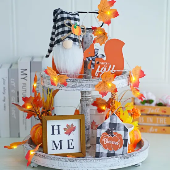Fall Decor Fall Gnome Tiered Tray Decorations Set {2}