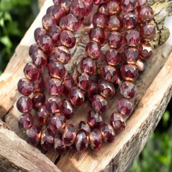 *25* 5x7mm Copper Washed Matte Fuchsia Crystal Fire Polished Rondelle Beads {4}
