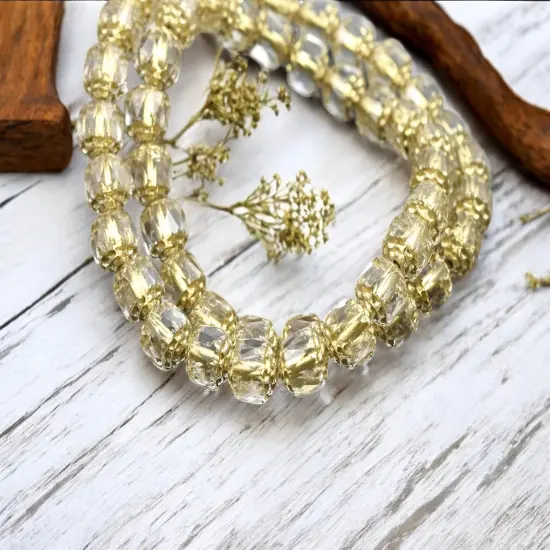 8mm Gold Washed Clear Fire Polished Cathedral Beads (16" Strand) {3}