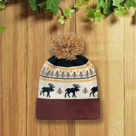 1 Count Grand Recycled Beanie Double Layered Knit with Jacquard Design and Pom Alpenglow {3}